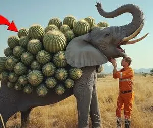 حیات وحش مصنوعی؛ تلاش تیم نجات برای خلاصی فیل بی پناه از نفرین کاکتوس غول آسا
