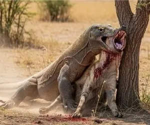 مستند حیات وحش؛ کومودو سفاک کفتار چسبونده به درخت تا نبلعه ول کن نیست