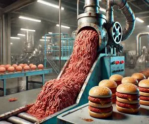 کارخانه تولید؛ گوشت گاو و الاغ و با چربی چرخ شده مخلوط میکنن همبرگر شرکتی میسازن