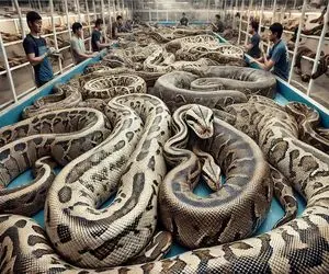 فرآوری مار؛ تخم پیتون تو باتلاق میکاره هرکول که شد پوستشو با چاقو جدا میکنه  