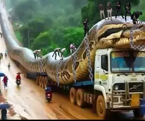 جابه‌جایی‌های جانکاه؛ این مار 20 تنی هم کامیون سواری رو تجربه کرد