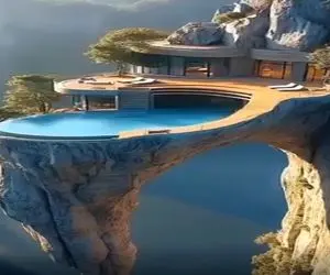 معماری خلاقانه / خونه دوبلکس ساختن نوک کوه آب استخرش از بارونه انقد ابرا بهش نزدیکن