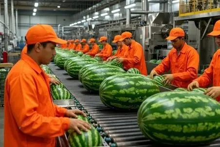 کارخانه هندوانه؛ از زمین هندوانه دستچین می کنند تو کارخانه ویتامین میزنن بهش