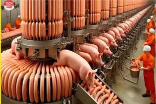 فرآوری خوک؛ 100000 خوک لجن قلمبه رو انداخت تو چرخ گوشت غول سوسیس تحویل گرفتن