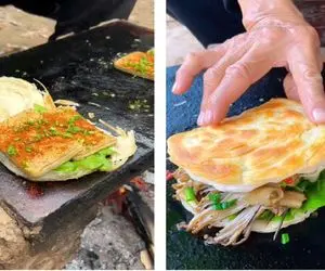 غذاهای خیابانی؛ گوشه خیابون با تخم مرغ تازه همبرگر ذغالی درست میکنه 