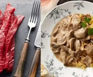 (ویدئو) ترفندهای خوشمزه تر شدن بیف استروگانف؛ گوشت اینجوری برش بزن عمرا لاستیکی بشه