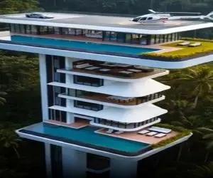 معماری خلاقانه؛ برج جنگلی ساختن با هلیکوپتر میرن رو سقفش آسانسور سوار میشن برن توش