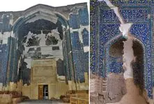معماری تاریخی؛ مسجد کبود تبریز به رنگ فیروزه که کاشی‌هایش فروریخته اما شکوهش پابرجاست
