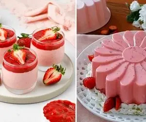 طرز تهیه دسر ساده با توت فرنگی / میز غذا رو با رنگ صورتی جذابش دیدنی کن