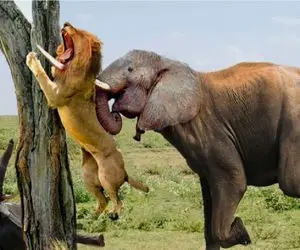 جذابیت حیات وحش / قمار سنگین شیر وقتی به فیل یورش برد