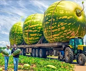 کشاورزی نوین؛ با تجهیزات به روز تو 100 متر زمین هندونه کاشت 100 کیلویی با ربات چیدن