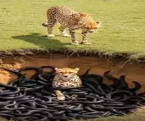 مستند حیات وحش؛ مارها خزیدن دور یوزپلنگ کشیدنش تو گودال مادرش رسید خون به پا کرد