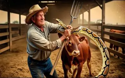 جذابیت حیات وحش؛ پیتون غول پیچید دور گاوغول پیکر لهش کرد درسته قورتش داد