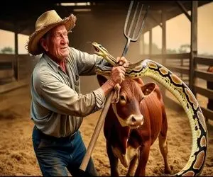 جذابیت حیات وحش؛ پیتون غول پیچید دور گاوغول پیکر لهش کرد درسته قورتش داد