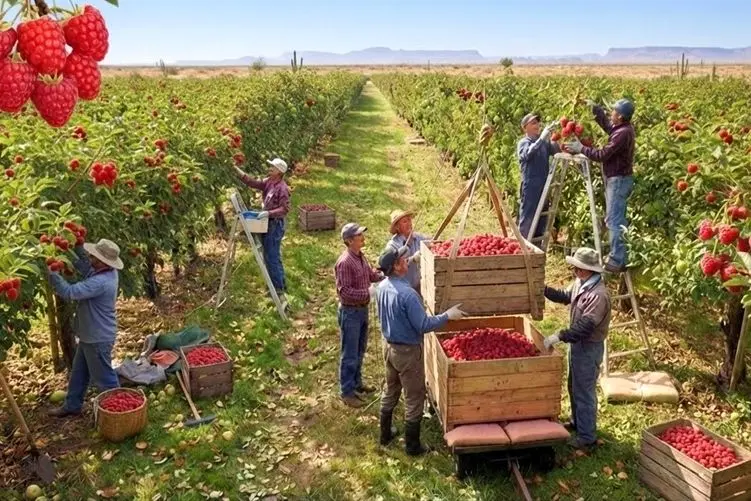 کشاورزی مدرن؛ تو بیابان تمشک کاشتن با مراقب محصول برداشت کردن اندازه خوشه انگور