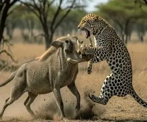 مستند حیات وحش / نبرد مذبوحانه یوز پلنگ آزمند و گراز برای بلع و بلعیده نشدن