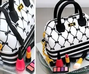 ایده های خلاقانه؛ تزئین کیک تولد به شکل کیف لوازم آرایش یه مدل خاص و جذاب