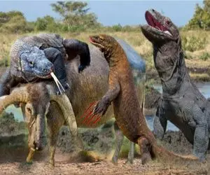 مستند حیات وحش / کومودو ازازیل مقابل چشمان مبهوت بوفالو فرزند را به تاراج برد