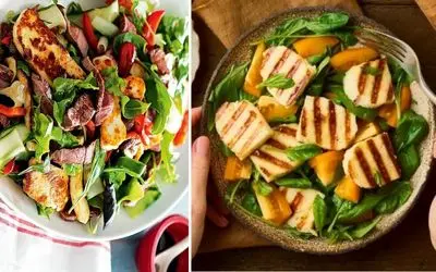 طرز تهیه دو نوع سالاد خوشمزه با پنیر کبابی / یه شام رژیمی فوق العاده که حرف نداره
