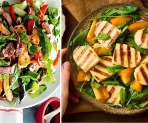 طرز تهیه دو نوع سالاد خوشمزه با پنیر کبابی / یه شام رژیمی فوق العاده که حرف نداره