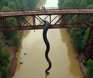 شاهکار حیات وحش؛ پیتون هرکول لابه لای درختا و پل ها میخزه دنبال شکار زود هضم میگرده