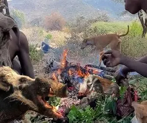 کباب کفتار؛ بربرهای برهنه با نیزه و چماق کفتارشکار و ساطوری کردن به نیش کشیدن