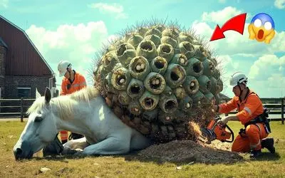 حیات وحش مصنوعی؛ تلاش تیم نجات برای خلاصی اسب بی پناه از نفرین کاکتوس غول