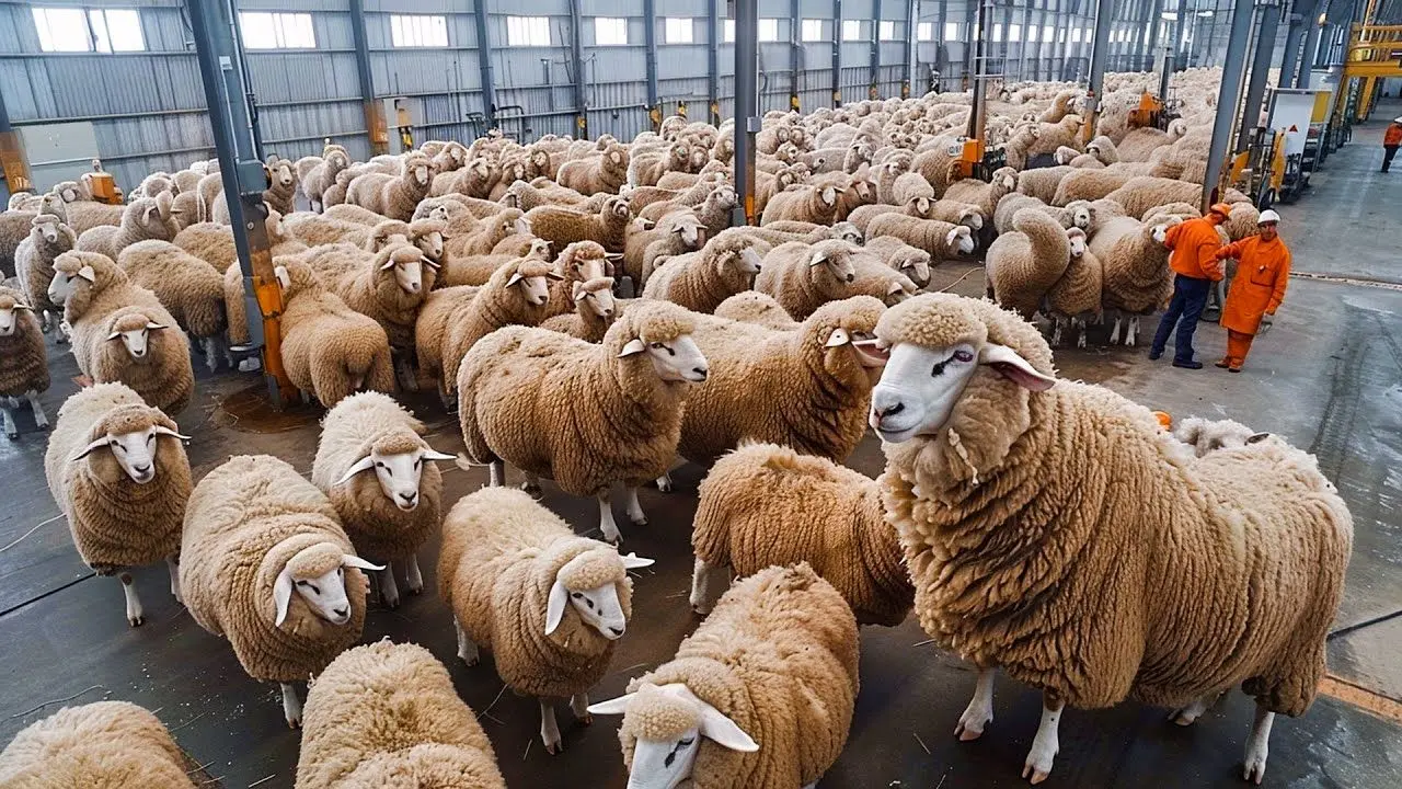فراوری مدرن گوسفند؛ گوسفند میره تو یه دستگاه عین سفینه هم پشماش رو میزنه هم میدوشه