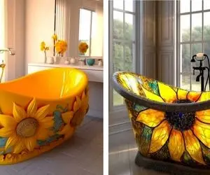 چیدمان حمام با طرح های وان شگفت‌انگیز و آفتابگردان / فضایی مدرن و رویایی