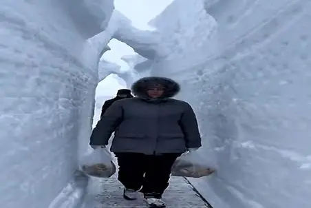 معماری طبیعت؛ انقد برف باریده تو شهر که از دلش تونل زدن تردد میکنن تا جلو در خونه شون