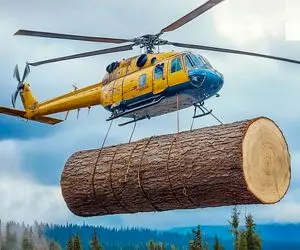 جابه جایی جانکاه؛ بیل مکانیکی غول برای حمل درخت تو ارتفاع 1000پایی هلیکوپتر شد