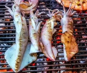 غذای چندش؛ هشت پا و ماهی اوزونبرون رو با آبلیمو و نمک مزه دار و کبابی کرد