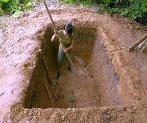 متخصص بقا / قبر کنده شد وسط جنگل رو بدل کرد به یه خونه زیرزمین گرگ نخورتش