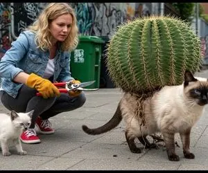 حیات وحش مصنوعی؛ تلاش تیم نجات برای خلاصی گربه بی پناه از نفرین کاکتوس غول آسا