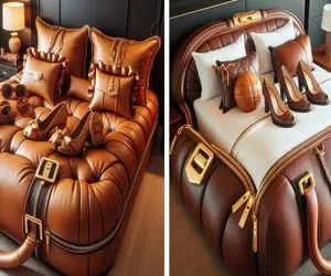 چیدمان اتاق خواب با تخت خواب طرح کیف دستی/ جلوه‌ای از زرق و برق عجیب و کاربردی