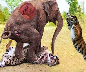 بدایع حیات وحش؛ فیل ددمنش برای نجات ببر مفلوک پرید رو شکم پلنگ چش قشنگه له شد