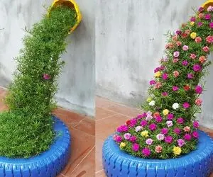 ایده های خلاقانه؛ تو لاستیک گل کاشته خوشگل در حد بوندسلیگا انگار کار باغبون حرفه ای