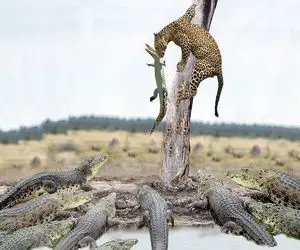 جذابیت حیات وحش؛ پلنگ بی عقل وارد حریم تمساح ها شد