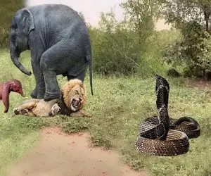 شاهکار حیات وحش؛ فیل، شیر سفیدِِ تو مخی رو انداخت جلو گرگ تا درس عبرت بقیه شه