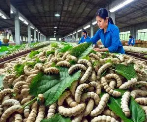 فرآوری کرم؛ کرم از پیله درومد سرخ کرد که بخوره با پیله ش هم پارچه ابریشم ساخت