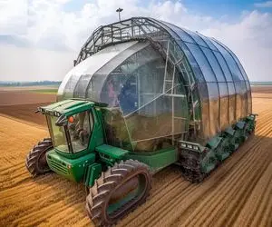 ماشین آلات کوه پیکر؛ کمباین برای جمع کردن گندم کارخونه سرخود داره مستقیم آرد میشه