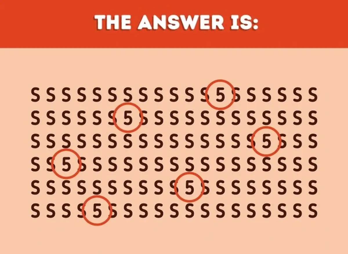 HowMany5CanYouSpotAmongSInPictureBrainTeaserIQTestAnswer