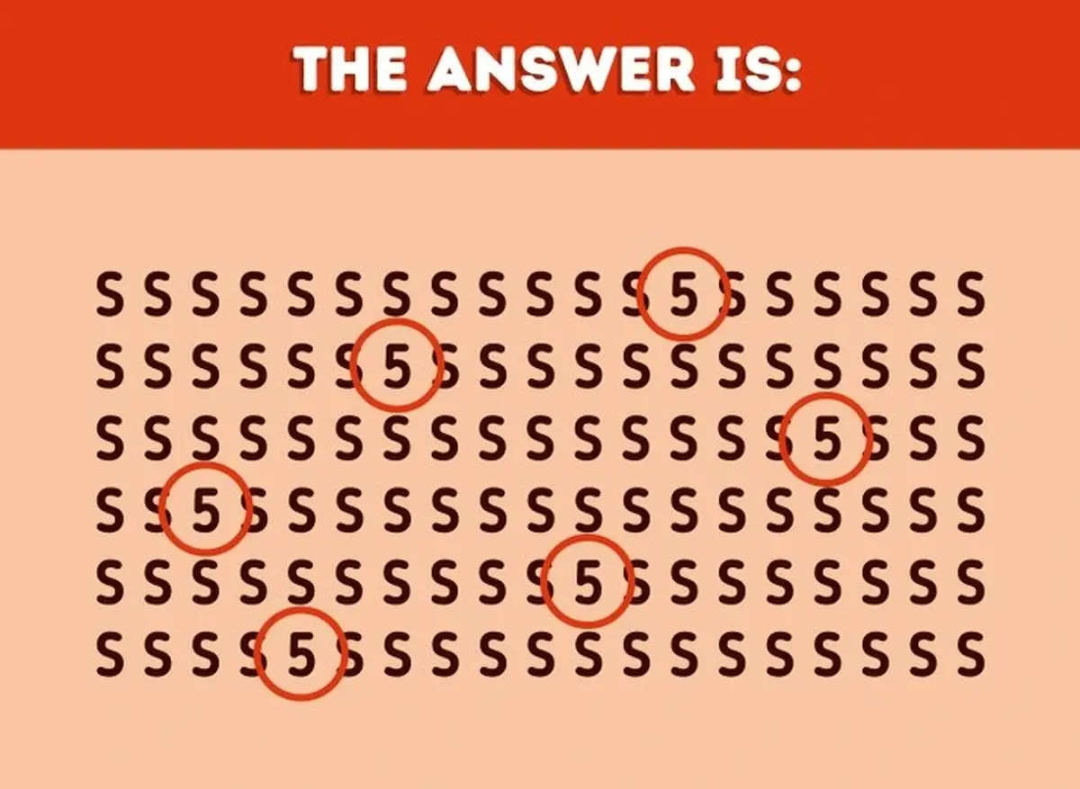 HowMany5CanYouSpotAmongSInPictureBrainTeaserIQTestAnswer