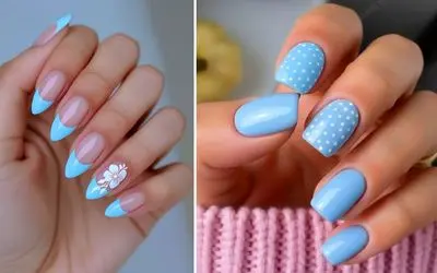 فرم ناخن بیضی مناسب کدوم دست و ناخن مربعی مناسب کدوم؟ / قشنگترین طراحی ها با لاک آبی