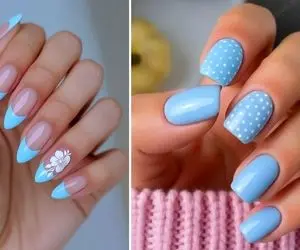 فرم ناخن بیضی مناسب کدوم دست و ناخن مربعی مناسب کدوم؟ / قشنگترین طراحی ها با لاک آبی