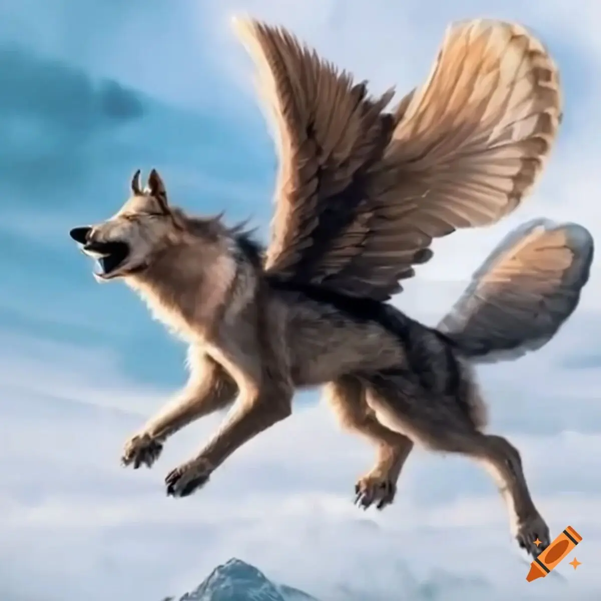 craiyon_141048_lobo_con_silla_de_montar_volando_con_alas_de_membranas