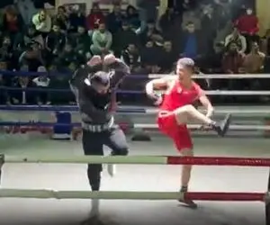 آواز محلی؛ رقص تک دست جانانه هرکول بوکس روی رینگ با دوبنده که طرفدرا ذوقیدن