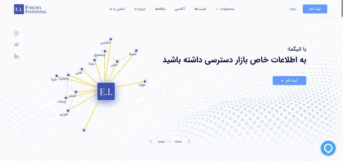 در این تصویر صفحه اصلی سایت انیگما را مشاهده می کنید.