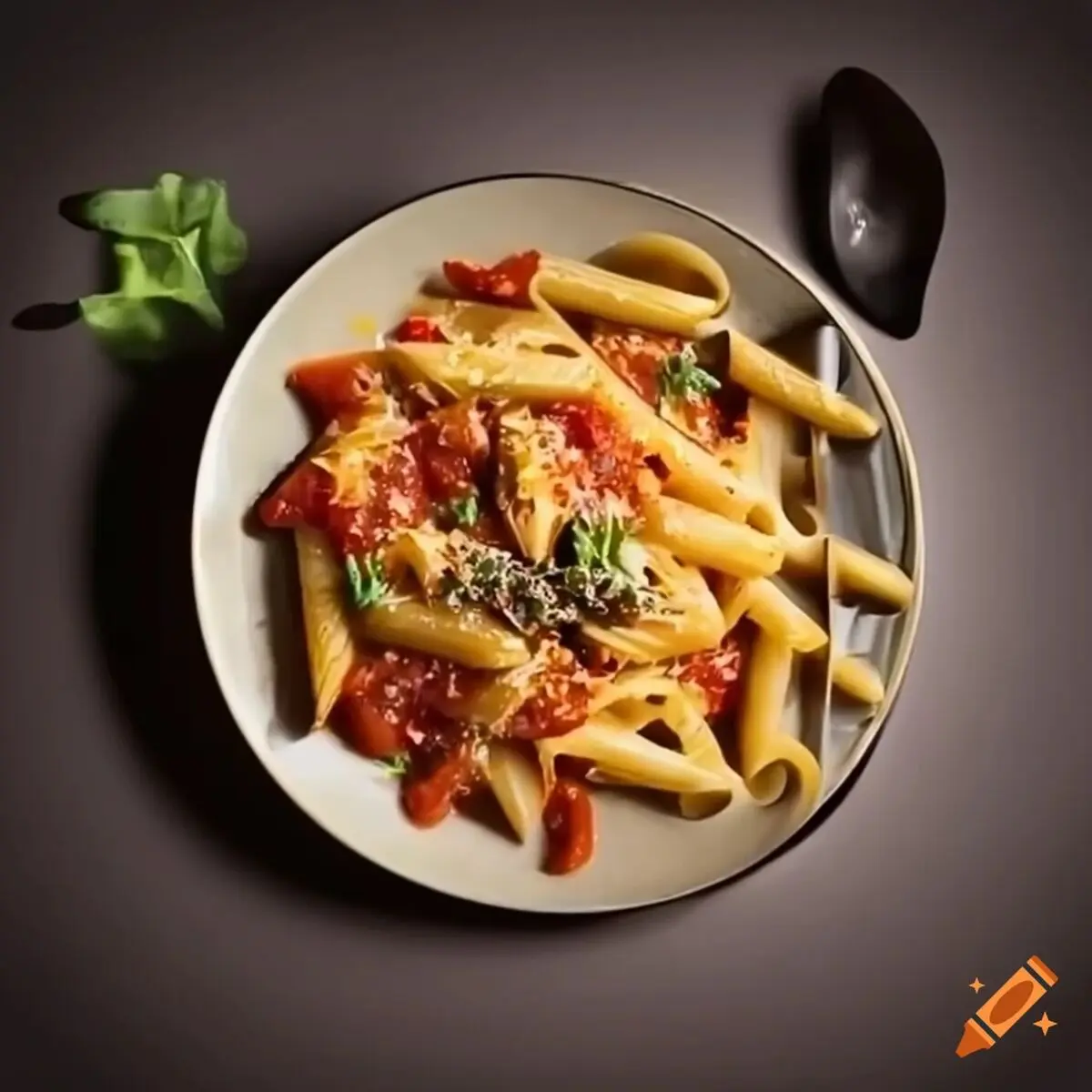 craiyon_113555_create_a_plate_of_pasta_with_pomodorini__the_pasta_type_should_be_be_penne_rigate__in