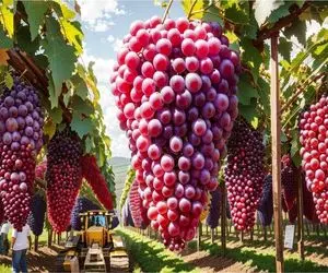 محصولات غول پیکر؛ هر خوشه انگوری که برداشت میکنن قد درخت کریسمس شده نمیشه بلندش کرد